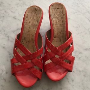 Delman Carla wedge sandal 8M orange patent leather